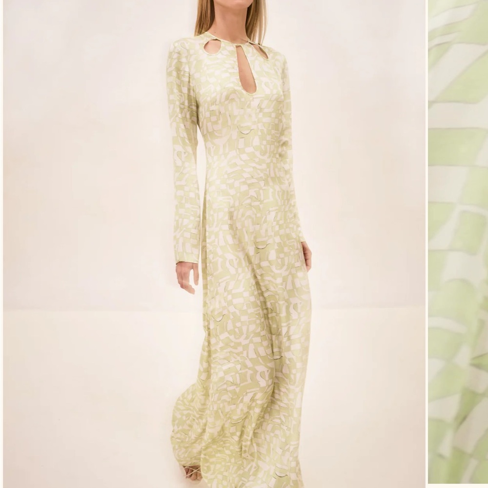 Alexis Light Green Abstract Long Sleeve Dress